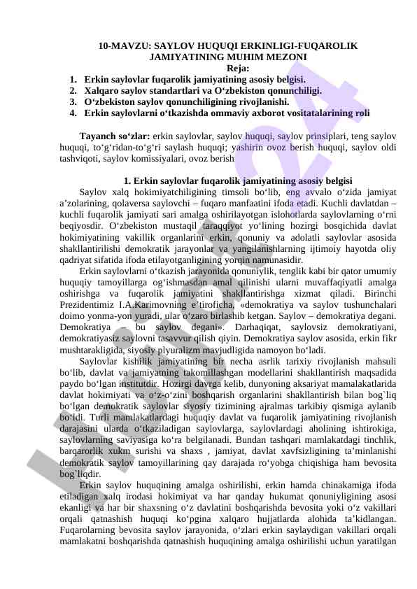 Saylov huquqi erkinligi va fuqarolik jamiyati