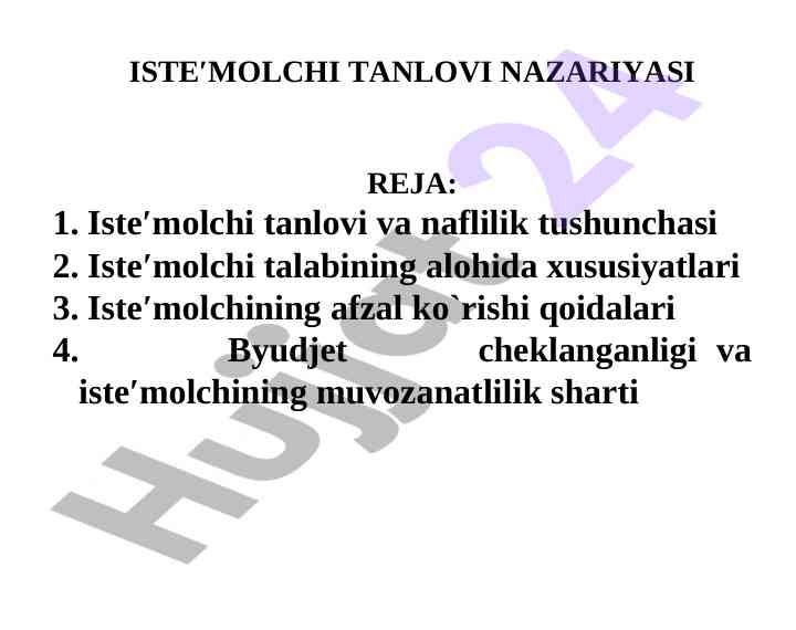 Iste′molchi tanlovi nazariyasi asoslari