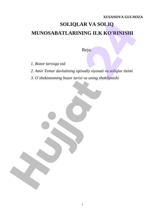 Soliqlar va soliq munosabatlari tarixi