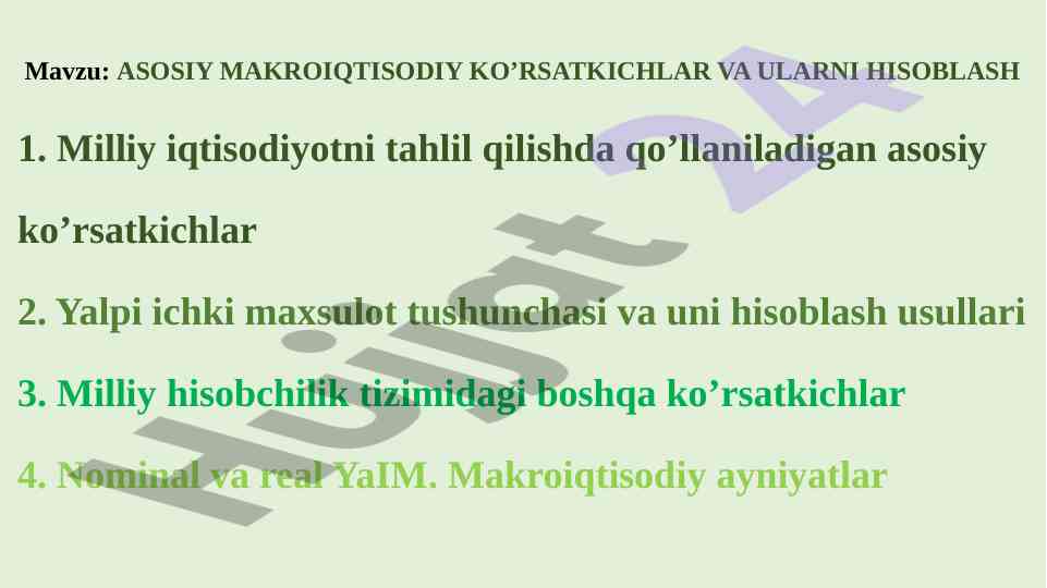 Asosiy makroiqtisodiy ko’rsatkichlar va ularni hisoblash