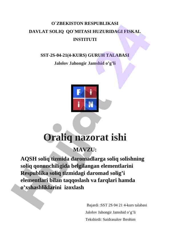 Aqsh soliq tizimida daromadlarga soliq solish