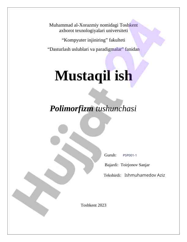 Polimorfizm tushunchasi haqida mustaqil ish