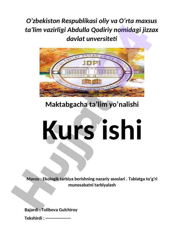 Ekologik tarbiya berishning nazariy asoslari