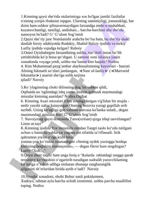 O'zbek adabiyotida ota-onalar fazilatlari