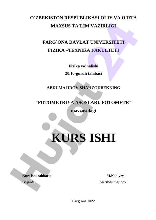 Fotometriya asoslari va fotometr kurs ish