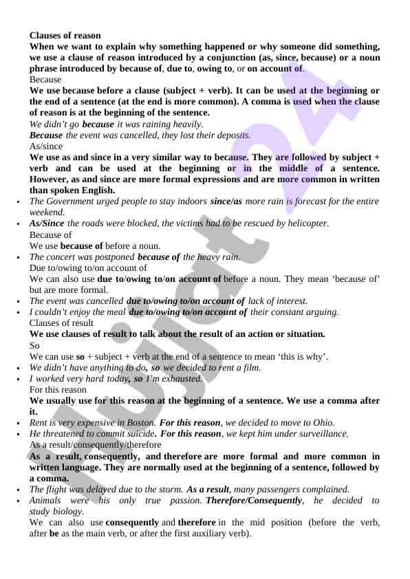 Understanding clauses of reason in english