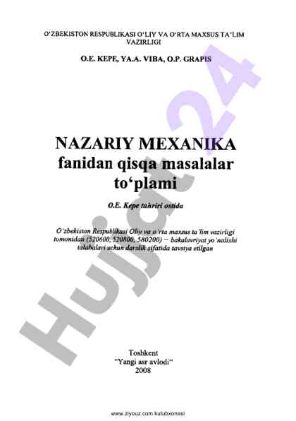 Nazariy mexanika fanidan qisqa masalalar to‘plami