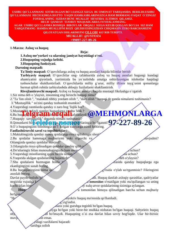 Axloq va huquq asoslari haqida qo‘llanma