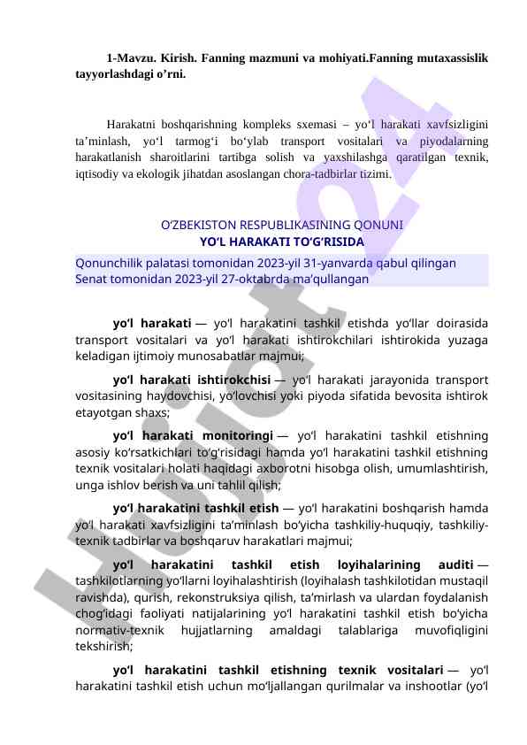 Yo‘l harakati xavfsizligini ta’minlash tizimi