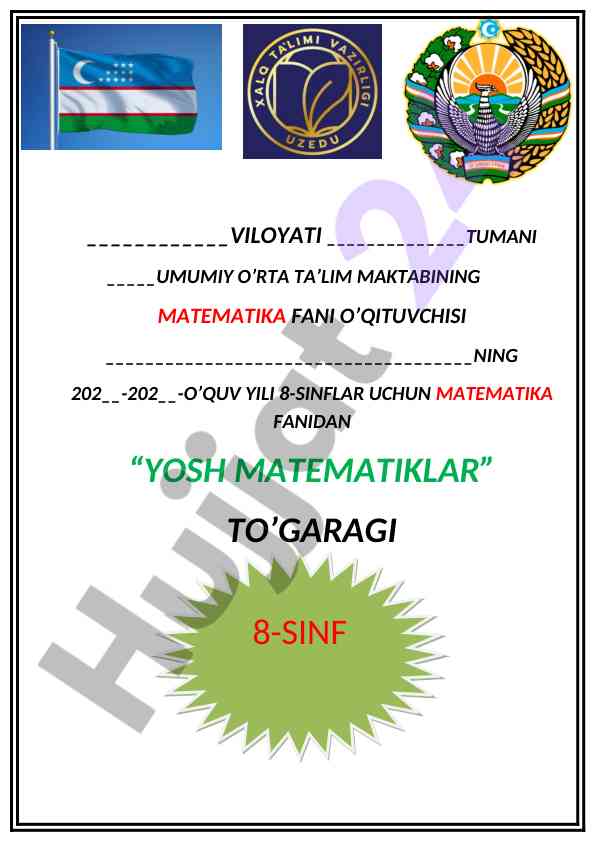 Yosh matematiklar to'garagi 2022-2023 o'quv yili