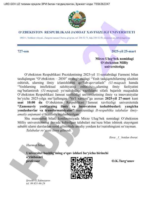 Zamonaviy yoshlarning ilmiy tashabbuslari anjumani