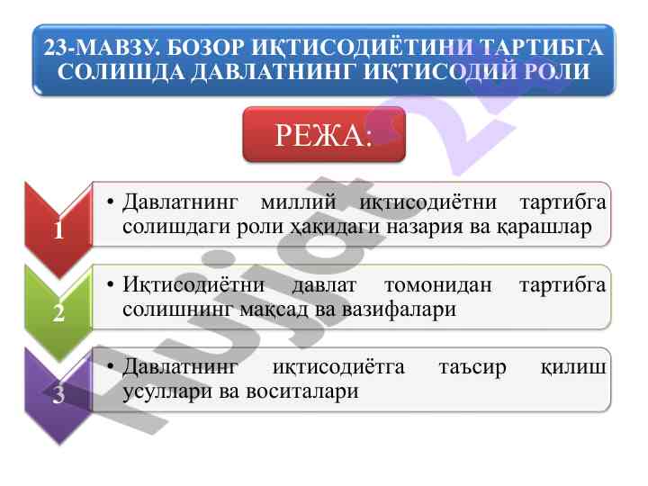 Давлатнинг иқтисодий роли бозор иқтисодини тартибга солишда