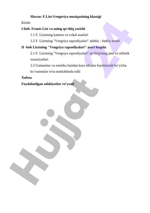 Frants List Va Vengriya Musiqasi