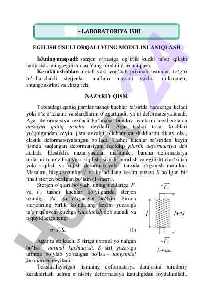 Egilish usuli bilan yung moduli aniqlash
