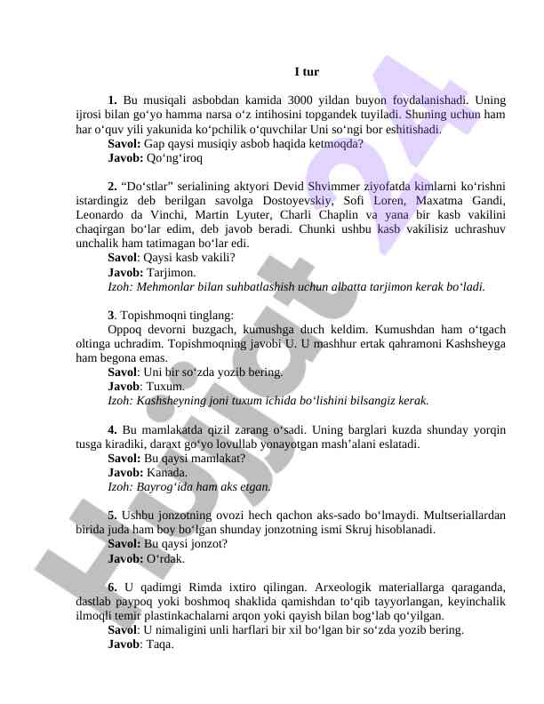 Musiqiy asboblar haqida savollar va topishmoqlar