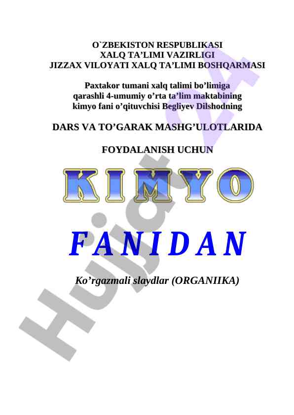 Kimyo fani dars va to'garak mashg'ulotlari rejalari
