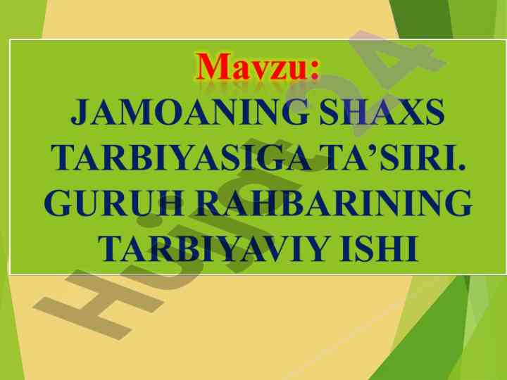 Jamoa va uning o'ziga xosliklari mozusi