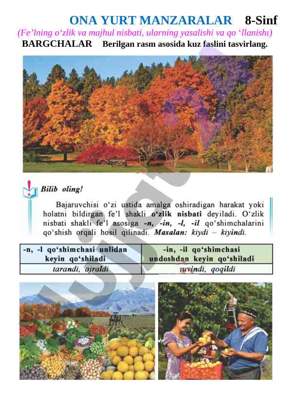 Ona yurt manzaralar 8-sinf fe’lning o’zlik va majhul nisbati