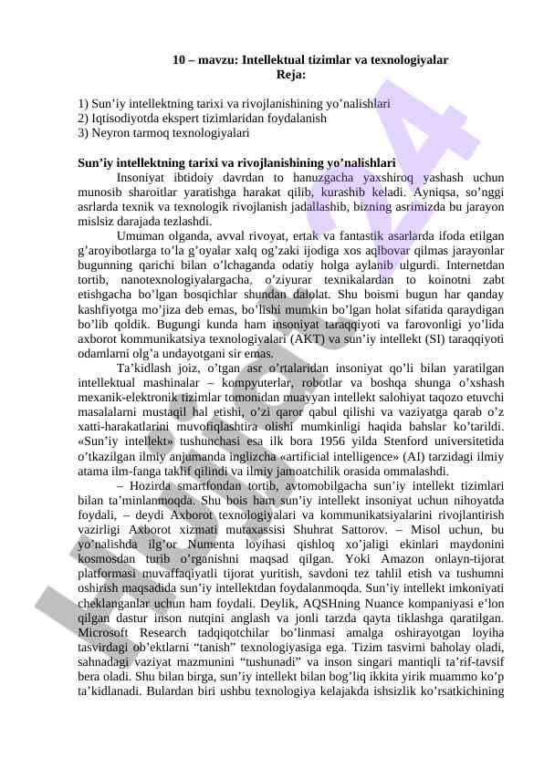 Intellektual tizimlar va texnologiyalar