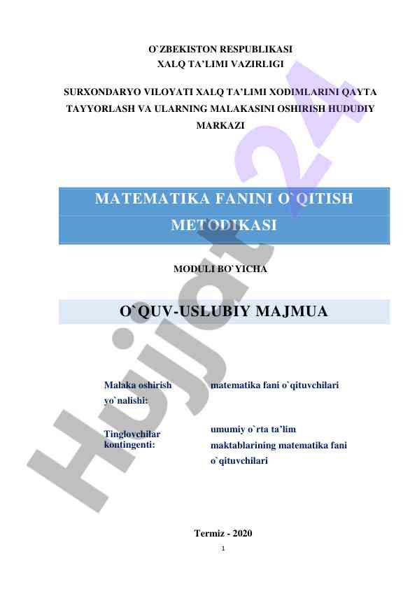 O‘qitish metodikasi bo‘yicha o‘quv-uslubiy majmua