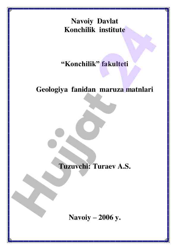 Geologiya fani haqida umumiy ma'lumotlar