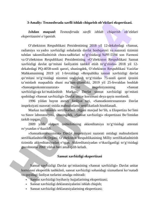 Texnosferada xavfli ishlab chiqarish ob'ektlari