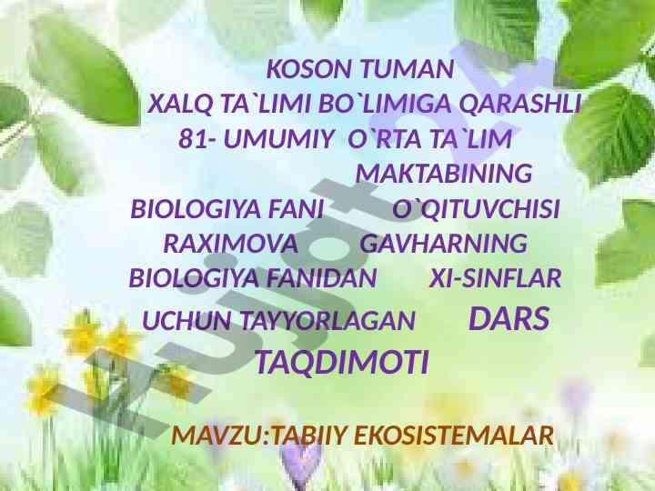 Tabiiy ekosistemalar taqdimoti va takrorlash