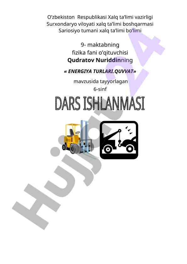Energiya turlari quvvat dars rejasi