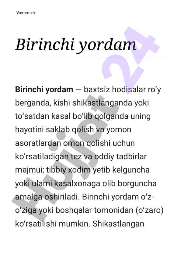 Birinchi yordam: tez va oddiy tadbirlar majmui