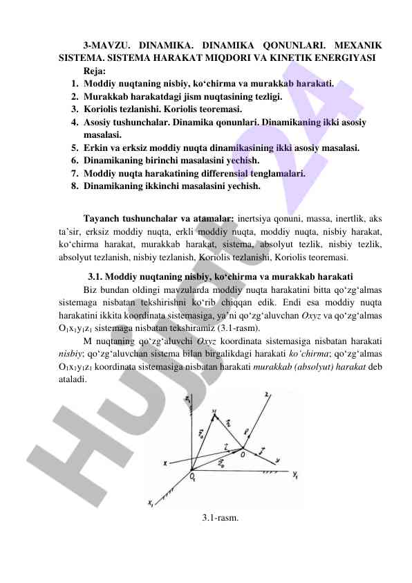 Dinamika qonunlari va mexanik sistema harakati