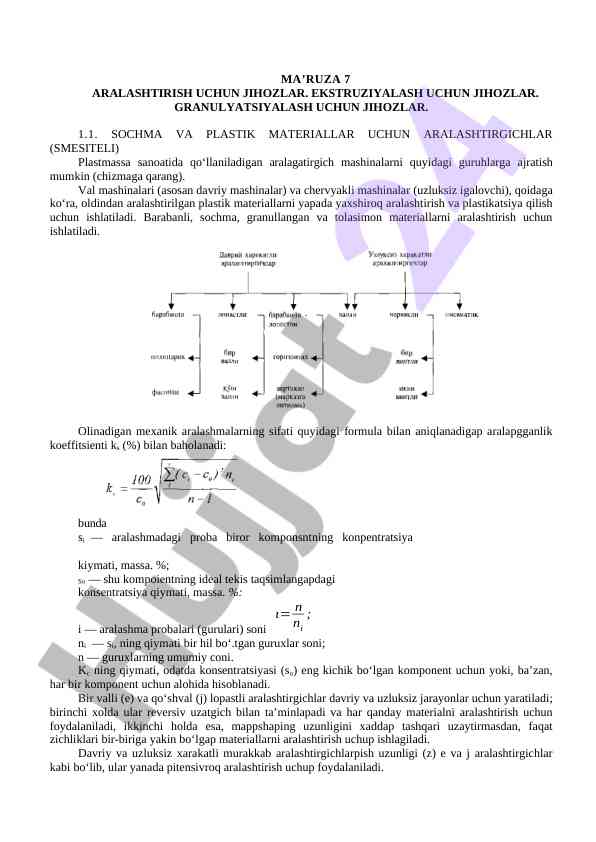 Jihozlar va aralashma usullari tahlili