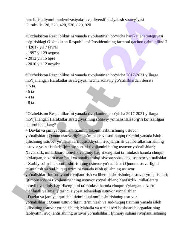 Iqtisodiyotni modernizasiyalash strategiyasi testi