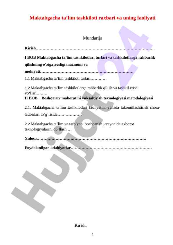 Maktabgacha Ta’lim Tashkilotlari Faoliyati