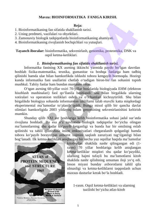 Bioinformatika faniga kirish va uning ahamiyati