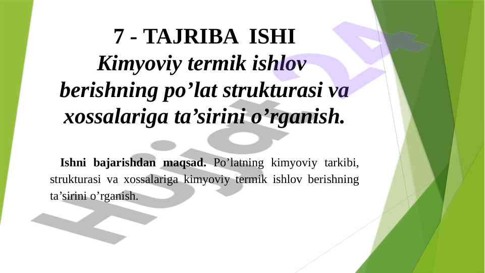 Kimyoviy termik ishlov berishning po’lat strukturasi