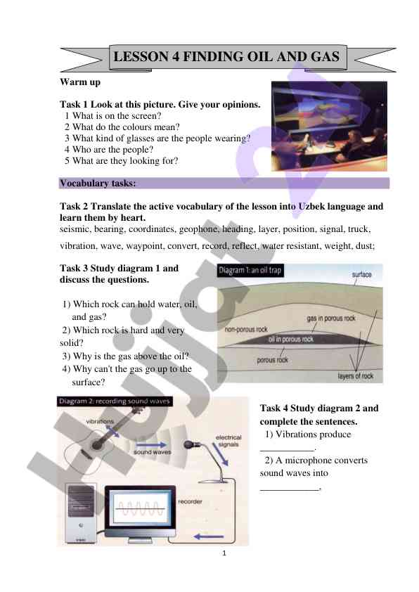 Finding oil and gas concepts and vocabulary exercises