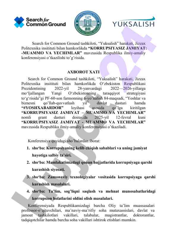 Korrupsiya bilan kurashish konferensiyasi ma'lumotlari