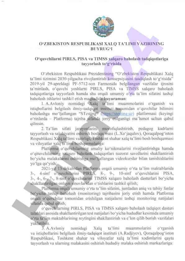 Xalq ta'limi vazirligi buyrug'i bilan o'quvchilarni tayyorlash