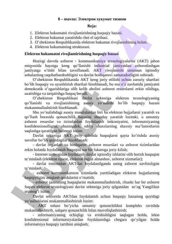 Elektron hukumdat tizimi rivojlanishi