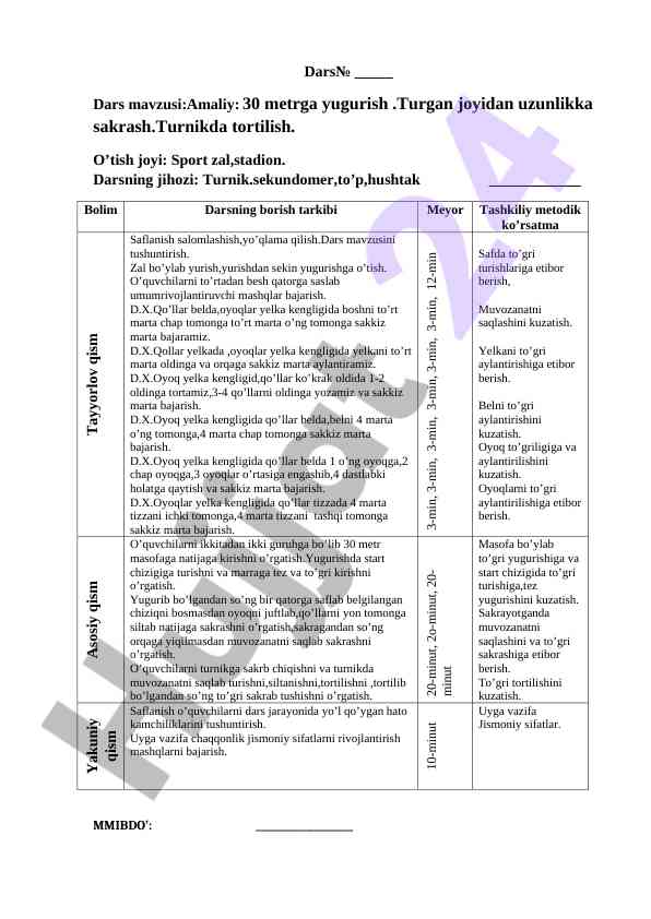 Sport darslari uchun metodika va amaliyot