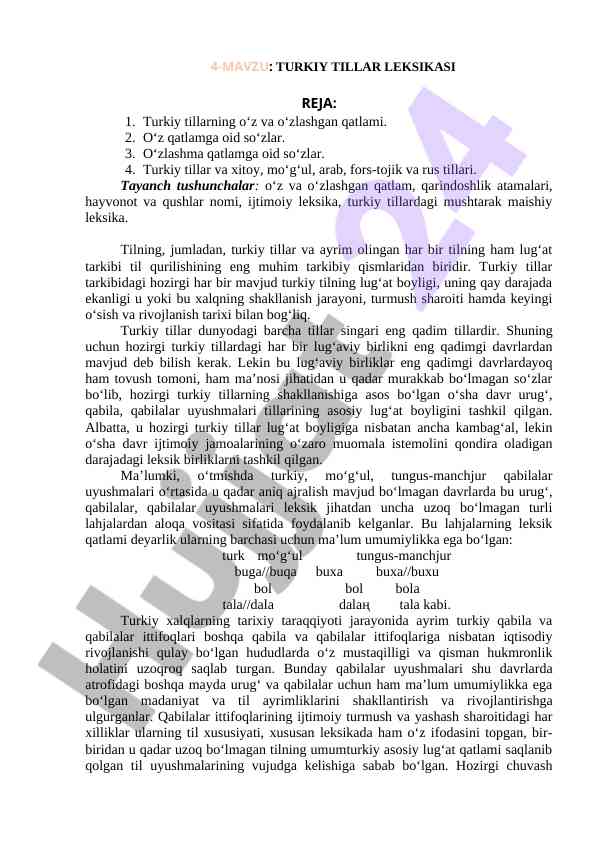 Turkiy tillarda leksika va o‘zlashgan so‘zlar