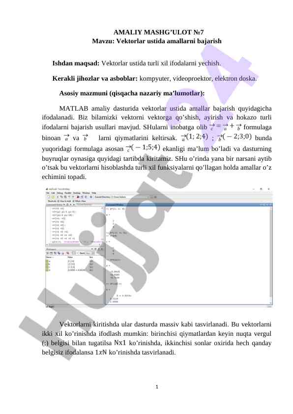 Vektorlar ustida amallarni bajarish bo'yicha amaliy mashg'ulot