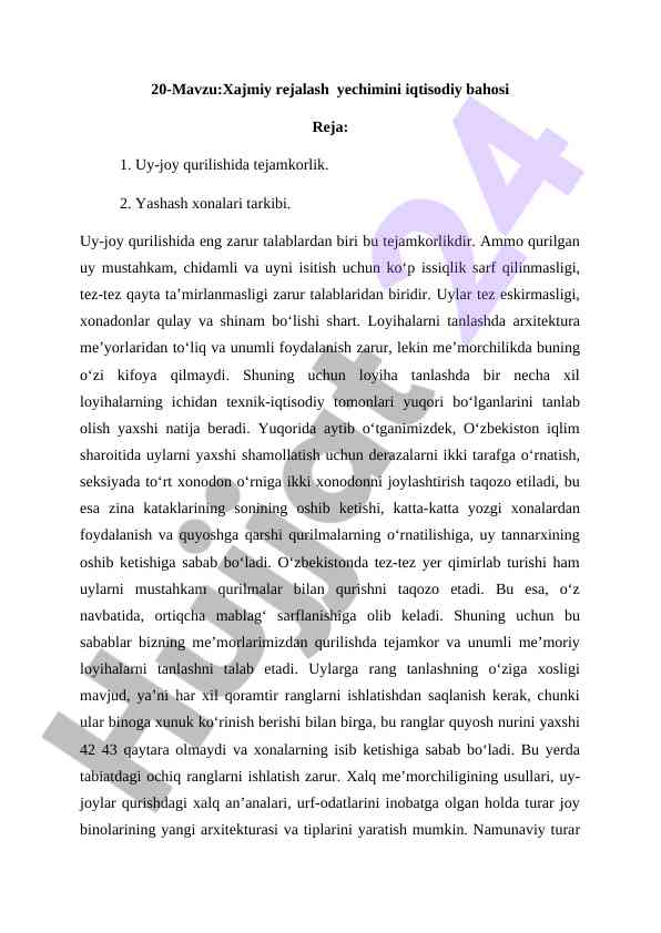 Xajmiy rejalash va iqtisodiy baholash