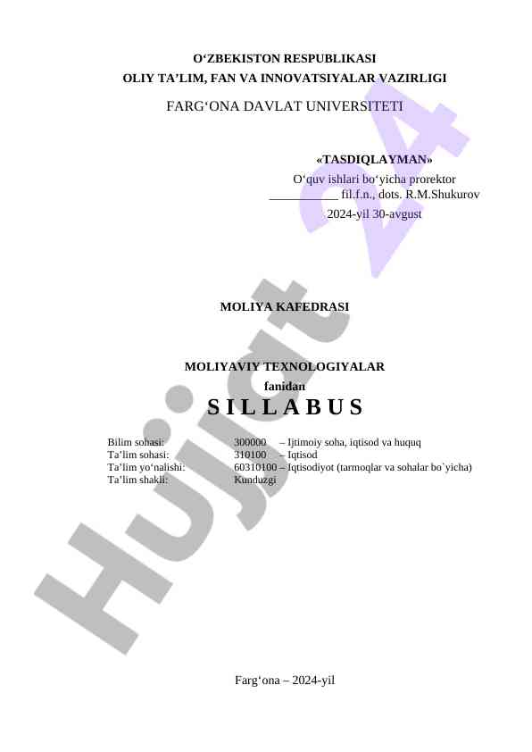 Moliya kafedrasi moliyaviy texnologiyalar sillabusi