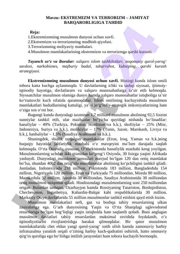 Ekstremizm va terrorizm: jamiyat barqarorligiga tahdid