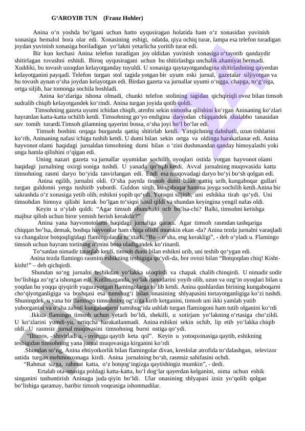 G‘aroyib tun hikoyasi tahlili
