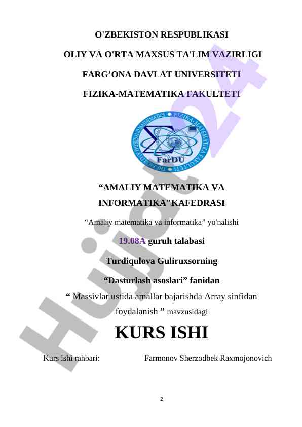 Massivlar ustida amal bajarishda array sinfidin foydalanish