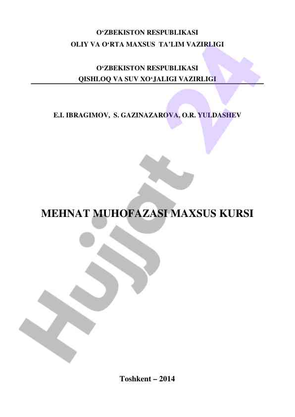 Mehnat muhofazasi maxsus kursi darsligi