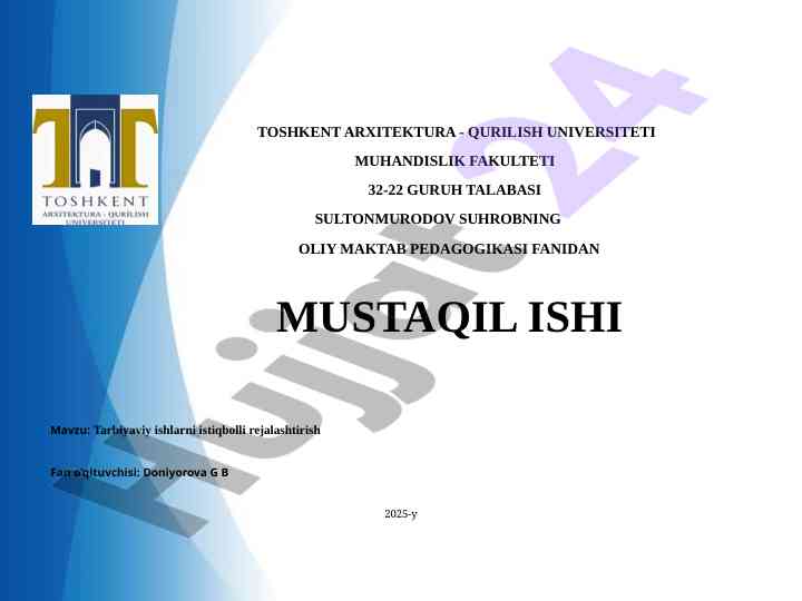 Tarbiyaviy ishlarni istiqbolli rejalashtirish