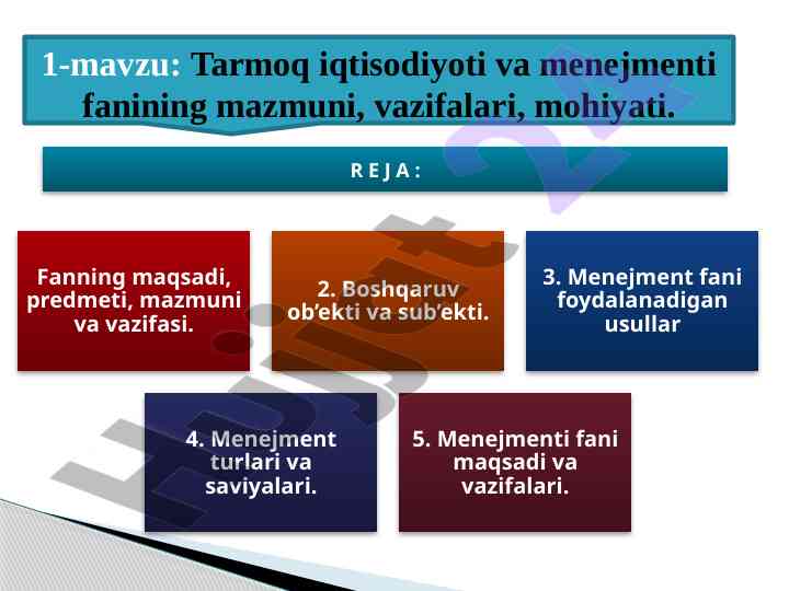 Tarmoq iqtisodiyoti va menejmentining muhim asoslari